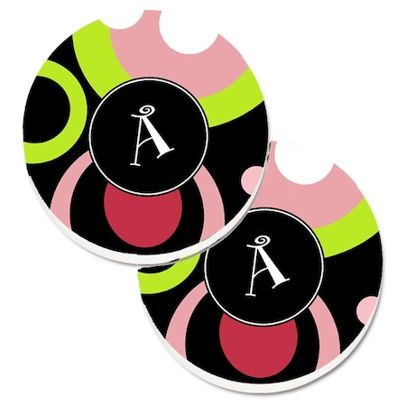 Carolines Treasures Letter A Monogram Retro in Black Set of 2 Cup Holder Car Coaster AM1002-ACARC